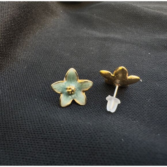 Vintage Blue Flower Enamel Earring - Picture 4 of 5